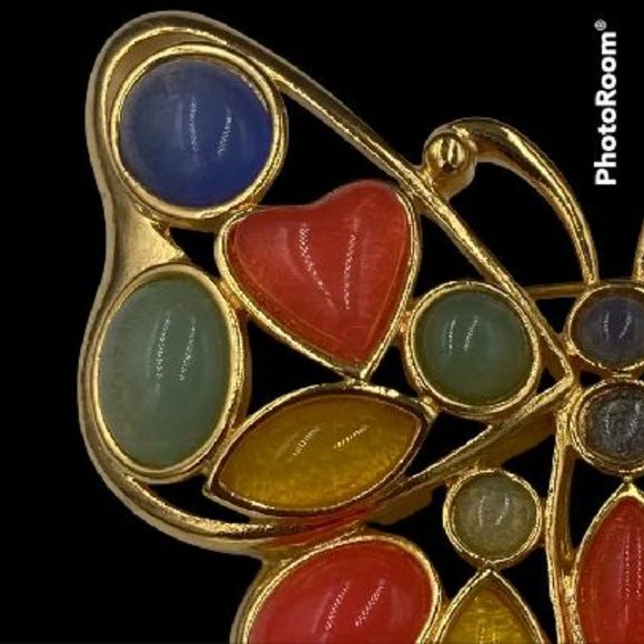 Vintage Trifari Pastel Lucite Mosaic Butterfly Brooch - Picture 4 of 6